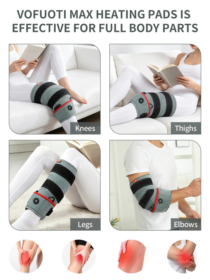 Portable Knee Heating Pad, Cordless Heated Knee Brace with 6000mAh Battery | 3 Heat Levels, Electric Heat Pad for Knee/Elbow/Arm/Calf/Thigh, Leg Heating Pad Wrap Gift for Women Men Mom Dad Gray One Size
