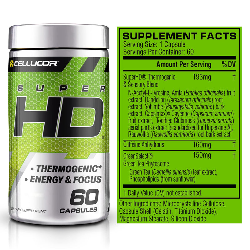 [Australia] - Cellucor Super HD for Men & Women - Enhance Focus and Increase Energy - Capsimax, Green Tea Extract, 160mg Caffeine & More 60 Servings 