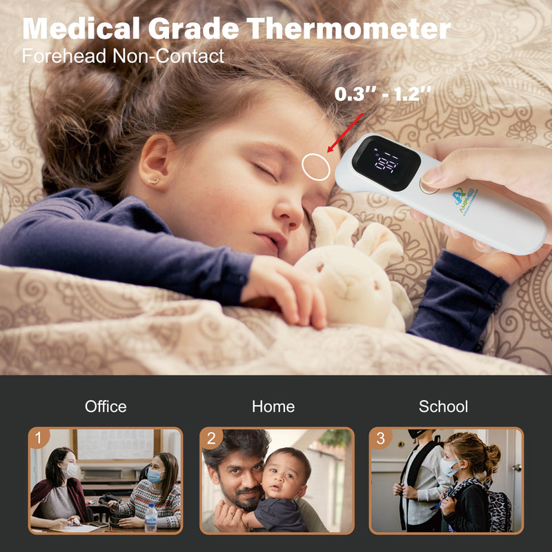 [Australia] - Amplim Forehead Thermometer | No-Touch, FDA-Cleared, Medical-Grade Infrared | 1-Second Read with Audible Fever Alert | Accurate Digital Infrared Thermometer for Adults, Kids, Baby 