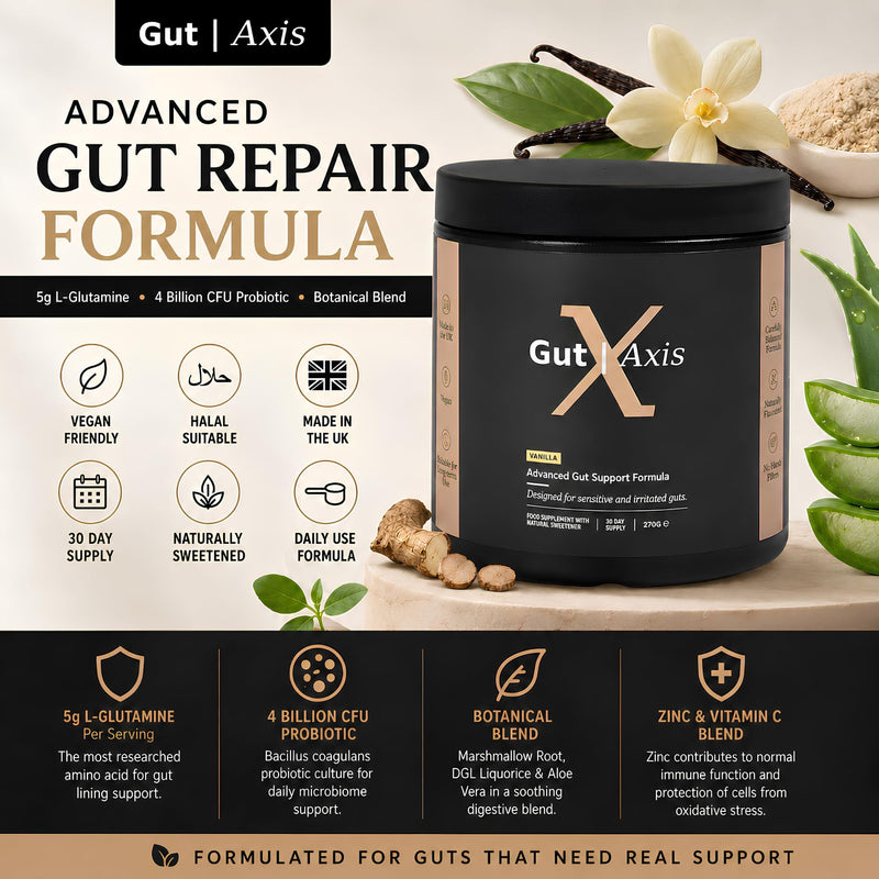 Advanced Gut Repair Formula 270g Vanilla | 5g L-Glutamine, Marshmallow Root, DGL, Aloe Vera & Zinc | Advanced Gut Support with 4 Billion CFU Probiotic | Vegan & Halal