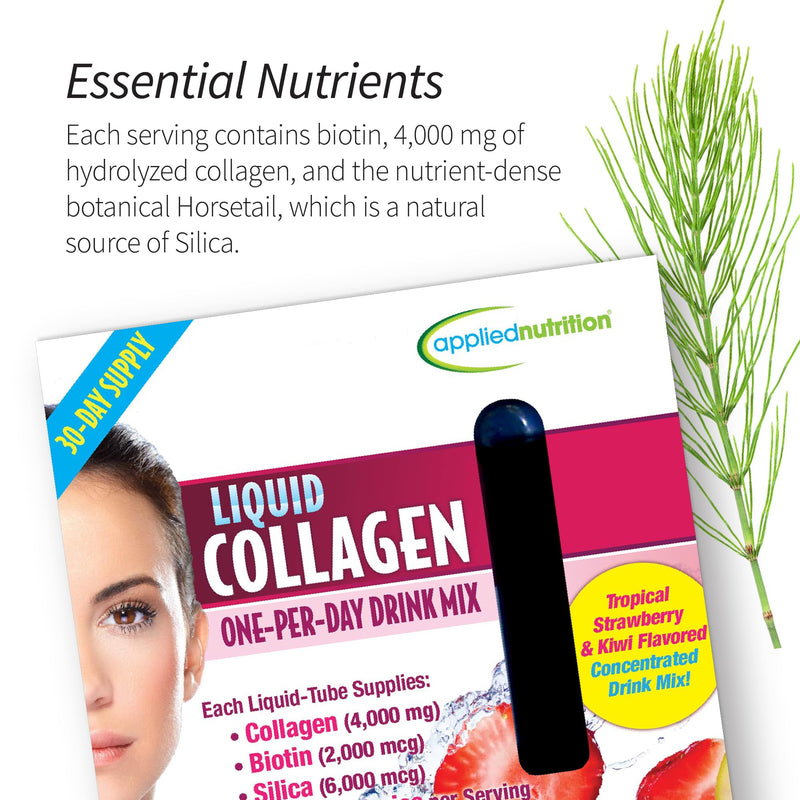 Applied Nutrition Liquid Collagen Skin Revitalization Drink (2 Pack) | Healthy-Looking Skin | 4,000 mg Collagen + Biotin + Silica | Strawberry Kiwi Flavor Collagen Drink | 2 X 10 Liquid Tubes