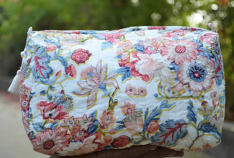 INDACORIFY Indian Cotton Floral Print Toiletry Bag Set of 3 Pieces Quilted Travel Shaving Kit Make up Pouch