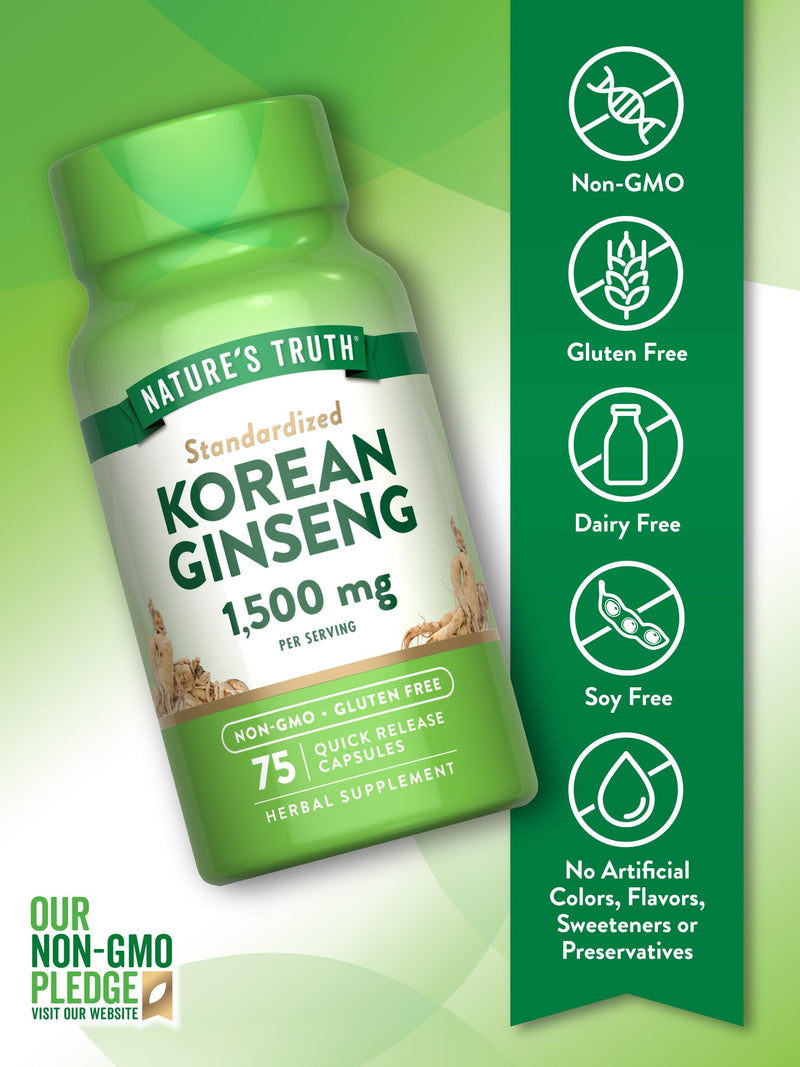 [Australia] - Nature's Truth Korean Ginseng Capsules | 75 Count | Standardized Extract from Ginseng Root | Non-GMO, Gluten Free Supplement 