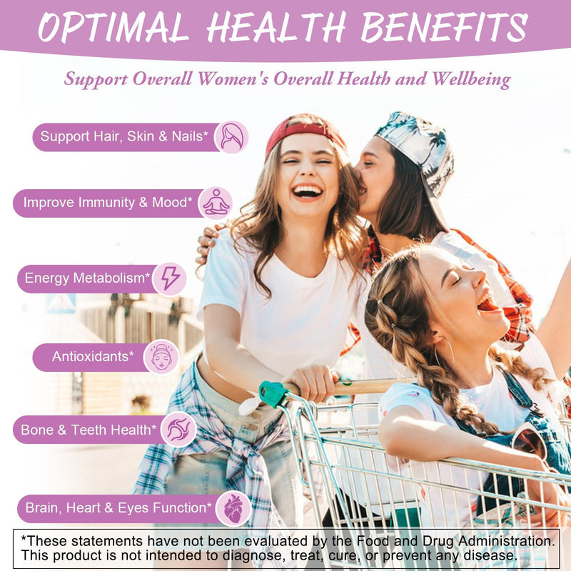 Totaria Sugar Free Multivitamin Gummies for Women 14+ w/Inositol, Iron, Folate, Biotin, Womens Daily Multivitamin Gummy w/Vitamin A, D, C, B, Support Hair, Skin, Energy, Immune, Strawberry Flavor 60 Count (Pack of 2)