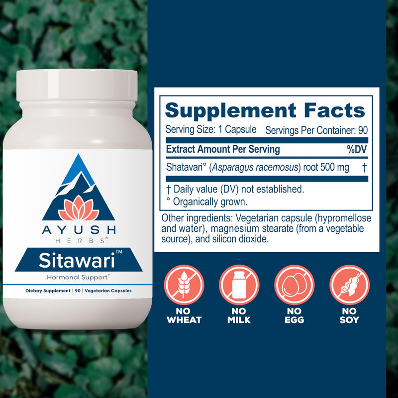 [Australia] - Ayush Herbs Sitawari - Shatavari Capsules for Women, Shatavari Root Supplement, Hormone Balance for Women, Natural Female Reproductive Support - 90 Vegetarian Capsules (1 Count) 