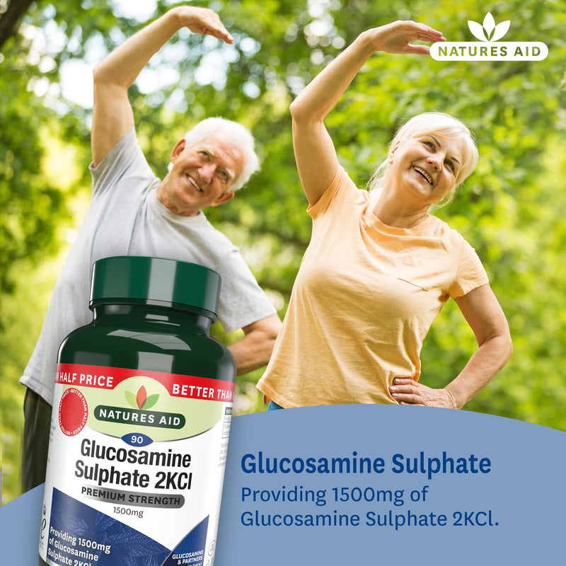 Natures Aid Glucosamine Sulphate 1500mg 90 Tablets – High Strength, Salt-Free – Supports Joint Health, Mobility, Flexibility – Gluten-Free, Non-GMO – Natural Food Supplement Glucosamine Sulphate 1500 mg 90 Tablets