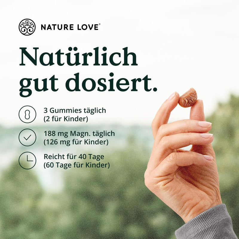 [Australia] - NATURE LOVE® Magnesium Citrate Gummies - 120 pieces - no added sugar - 188 mg magnesium per daily dose for adults, 126 mg for children - alternative to capsules & tablets - vegan and laboratory tested 