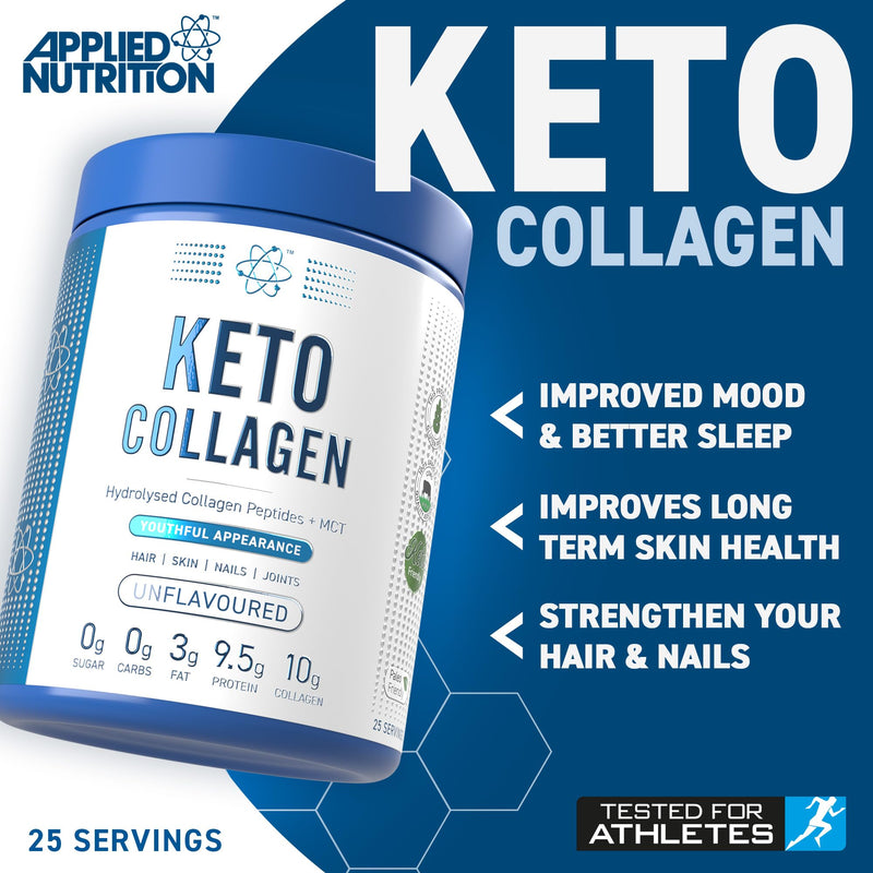 Applied Nutrition Keto Collagen Powder - Keto Collagen Protein with MCT, Ketogenic & Paleo Diet, Zero Sugar & Carbs, Healthy Skin, Hair, Nails (Unflavoured) (325g - 25 Servings) 25 Servings (Pack of 1)