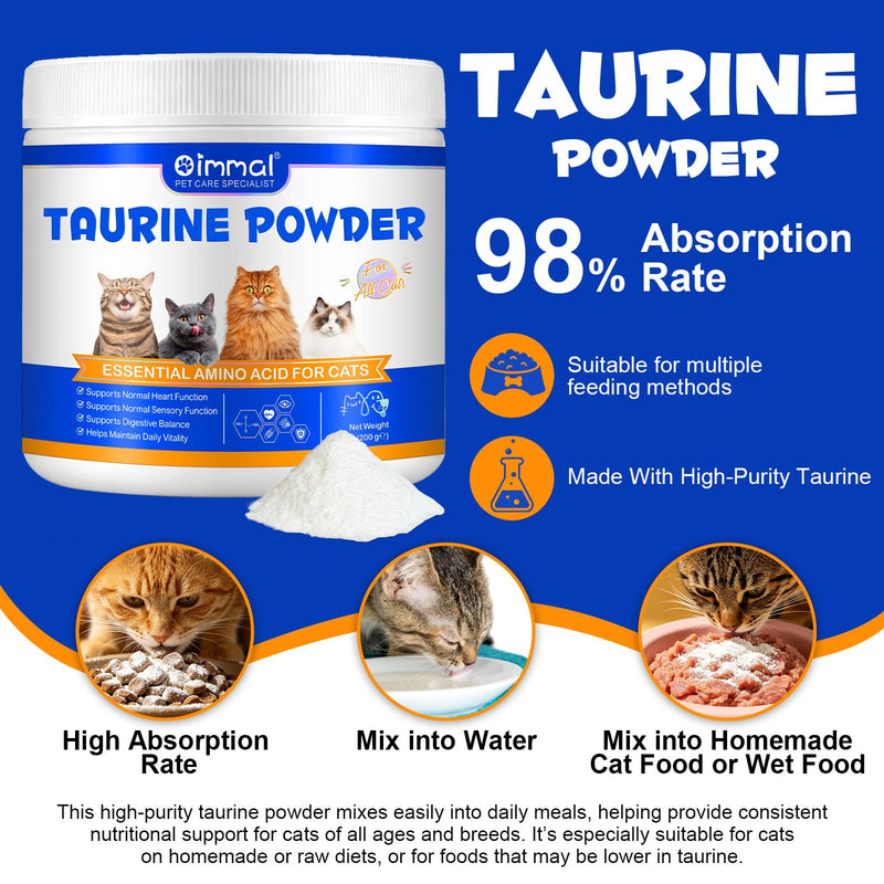 Taurine for Cats, Taurine Powder for Cats 200g, Essential Amino Acid Supplement for Cat - Heart, Vision Health, Digestive & Daily Vitality Support for All Ages, Easy-to-Mix