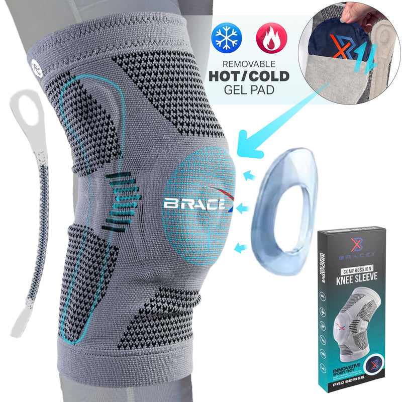Compression Knee Brace for Men and Women | FSA and HSA approved Patellar Stabilizing Knee Brace for Arthritis Pain, Sprains, Injured Knees, and Sports Injuries | Insertable Hot and Cold Gel Knee Pad Medium