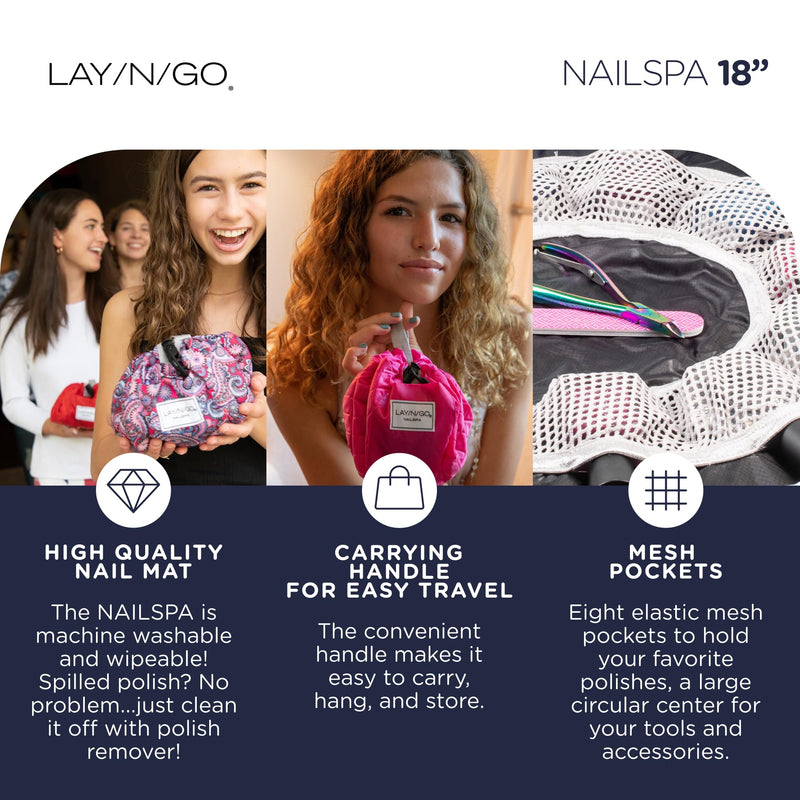 Lay-n-Go Cosmo Drawstring Cosmetic Pouch 20" Makeup Bag Organizer & Nail Spa 18" Acrylic Nail Polish Holder Toiletry Bag for Travel, Gift Bundle, Blue