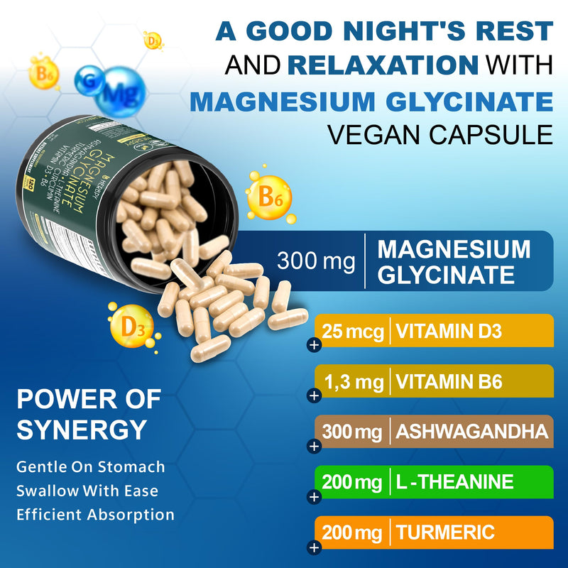 Herbpy Bundle 6in1 Magnesium Glycinate Supplement& 5in1 Ashwagandha Capsules