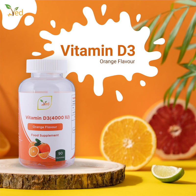 Vitamin D3 Gummies Adult 4000IU, Without Sugar Coated, 3 Months Supply, Natural Orange Flavour, 90 Chewable Gummies - Vegetarian Friendly,High Strength Vitamin D3 Supplement, GMO & Gluten Free