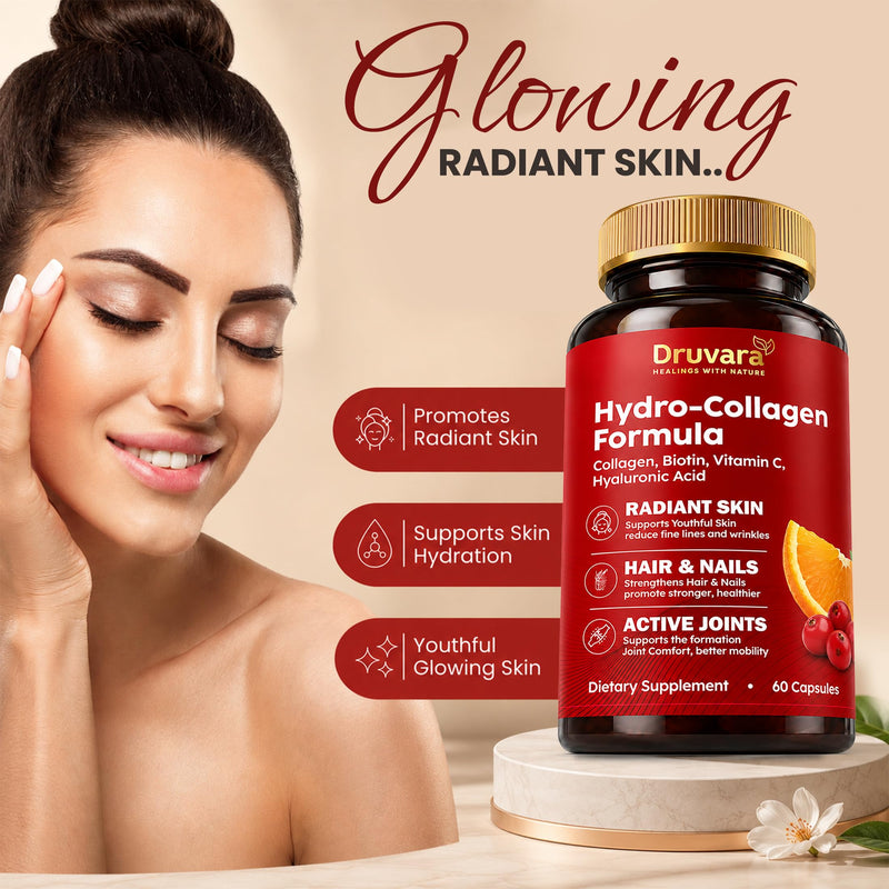 Hydrolyzed Collagen with Biotin & Vitamin C | Collagen Pills for Skin Hydration, Joint Comfort & Healthy-Looking Hair and Nails | Suitable for Women & Men | 60 Capsules