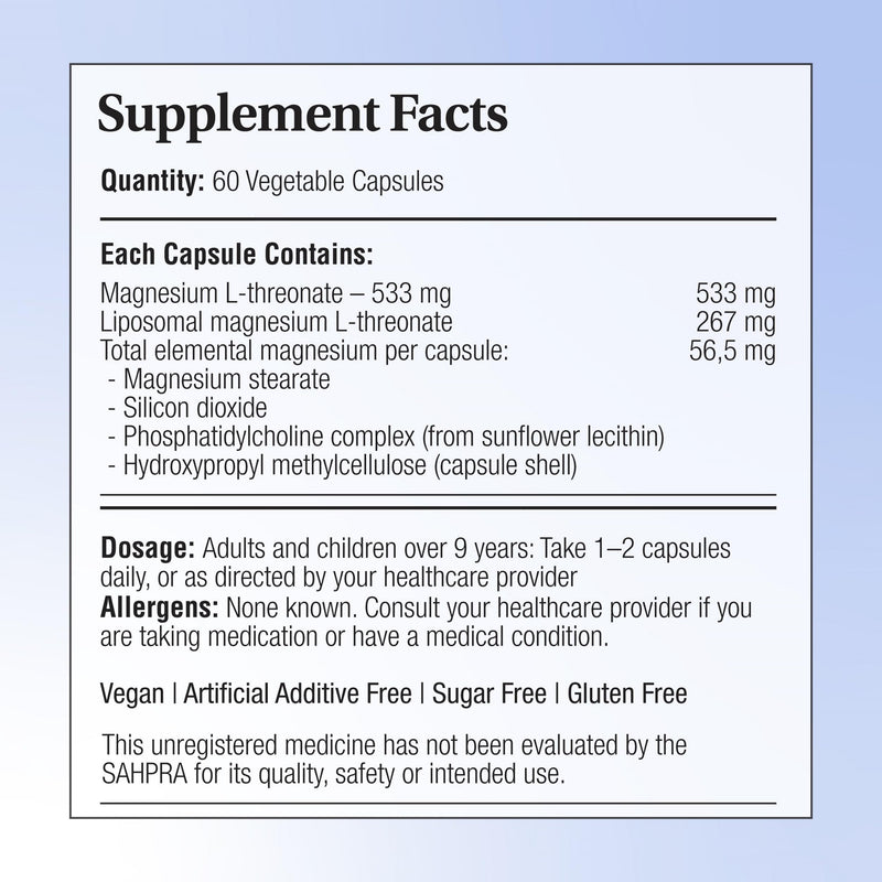 Phytopure® Magnesium L-Threonate Advanced – Brain-Targeted Magnesium – Supports Sleep, Memory and Cognitive Function – High-Potency Magnesium L-Threonate – 30 Capsules