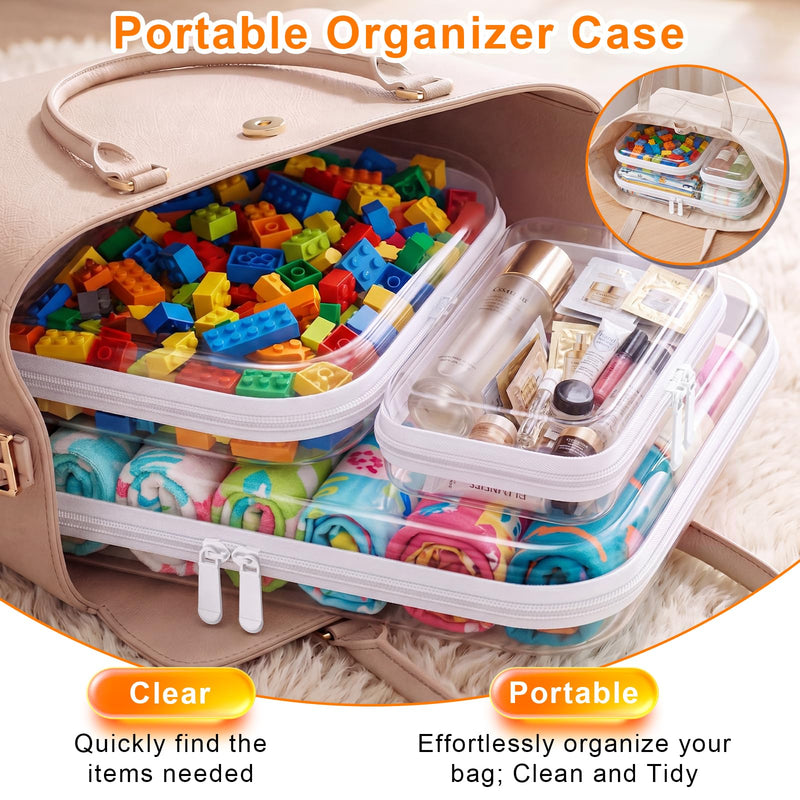 Clear Hard Shell Storage Bag 3 Pcs Waterproof PET Travel Cosmetic Organizer | Multi-size Plastic Zipper Pouch Crush-proof Makeup Box Fits Cosmetics,Toiletries for Travel,Home,Outdoors
