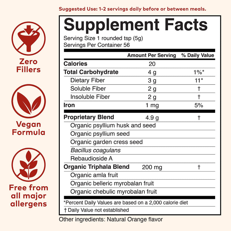 [Australia] - Organic India Psyllium Husk Pre & Probiotic Fiber, Orange Flavor, Psyllium Husk Powder, Keto, Paleo, Vegan, Gluten Free, Dietary Fiber Power, Psyllium Husk Whole, 10 Oz Bag 