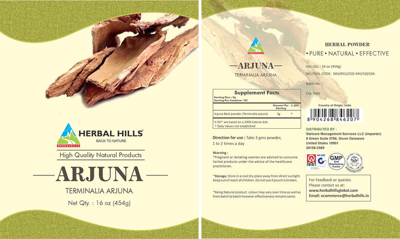 [Australia] - HERBAL HILLS Arjuna Bark Powder (Terminalia Arjuna) | 16 Oz (454 GMS) | Standardized Extract Wellness and Health Supplements 