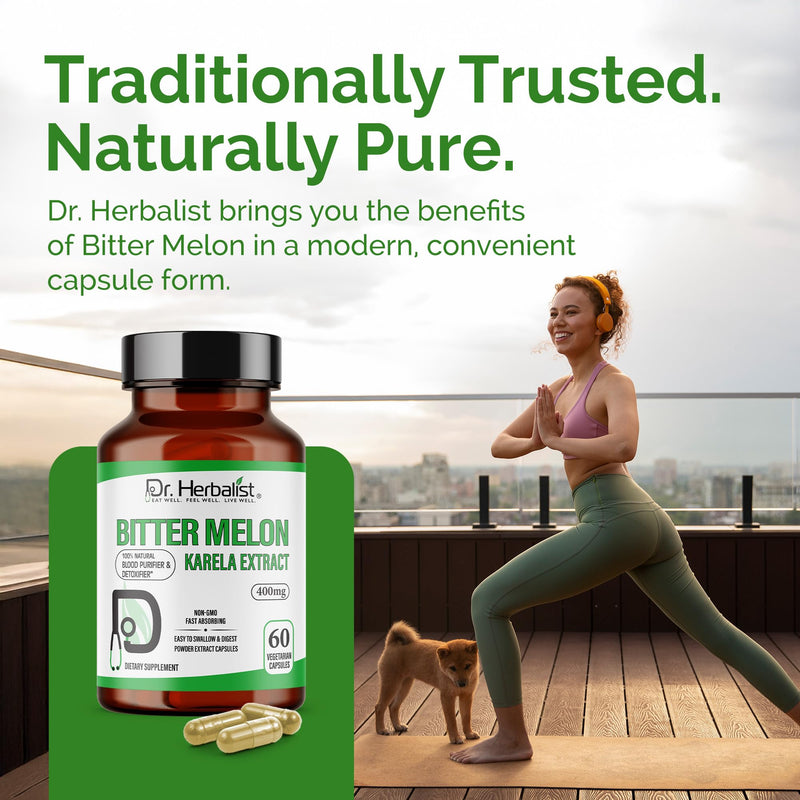 [Australia] - Dr. Herbalist Bitter Melon / Karela Extract 400mg - 60 Capsules| Non-GMO | Fasting Absorbing | Vegetarian. 