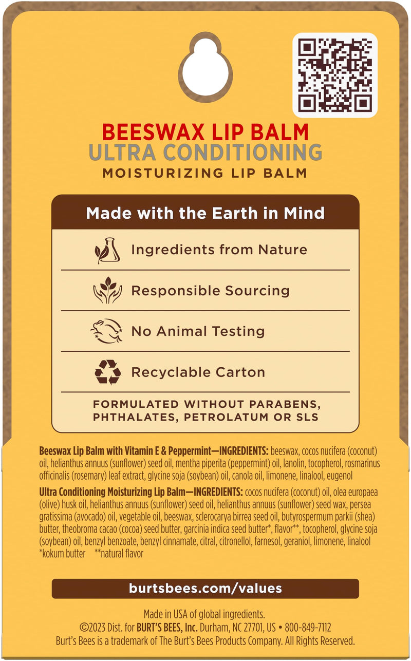 Burt's Bees Lip Balm Easter Basket Stuffers - Original Beeswax, Lip Moisturizer With Responsibly Sourced Beeswax, Tint-Free, Natural Conditioning Lip Treatment, 2 Tubes, 0.15 oz. (Pack of 2) 2 Count (Pack of 2)