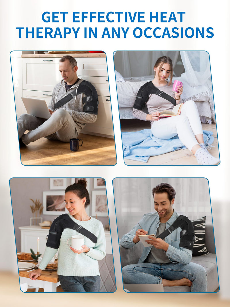 Portable Shoulder Heating Pad with Battery,Heated Shoulder Brace Wrap | Cordless&Portable Designed,With Rechargeable Battery and Hot Cold Modes,3 Heat Modes for Men Women Left Right Shoulder Black