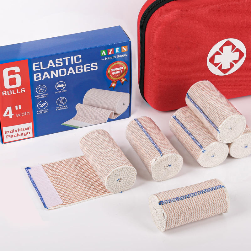 [Australia] - AZEN Premium 6 Pack Elastic Bandage Wrap 4 Inch, Compression Wrap Bandage for Legs, Lymphedema Wraps for Legs, Ankle, Knee, Tummy, Body, Latex-Free A-6p 