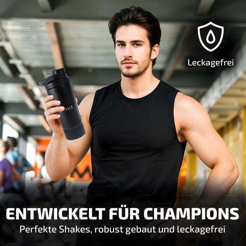[Australia] - PUREPULS NEW Protein Shaker Stainless Steel 750ml | Leak-proof protein shaker | Insulated Thermo Fitness Shaker for Protein Shakes & Sports Drinks | Stainless steel shaker perfect for every athlete in the gym 