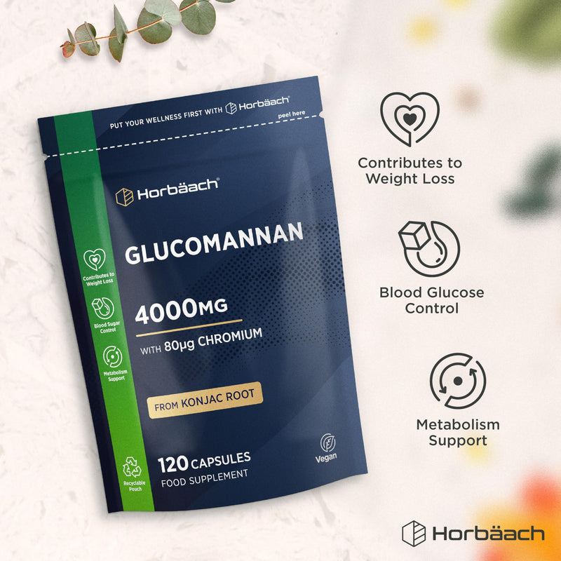 Glucomannan Capsules 4000mg | Konjac Root | Glucomannan Complex with Chromium | Vegan & Vegetarian Friendly | 120 Count | By Horbaach