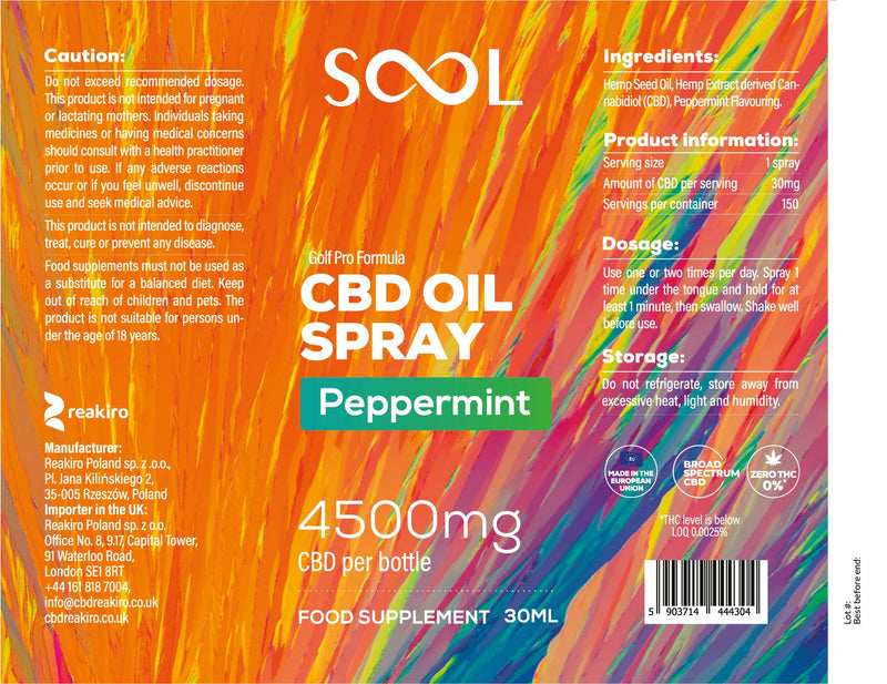 SOOL CBD Oil Spray 4500mg 30ml, Peppermint Flavour High Strength CBD | Hemp Oil CBD Spray | Broad Spectrum CBD Drops | CBD Sleep, Anxiety & Stress Relief Cannabidiol CBD Oil - 0thc* cannabidiol Oil