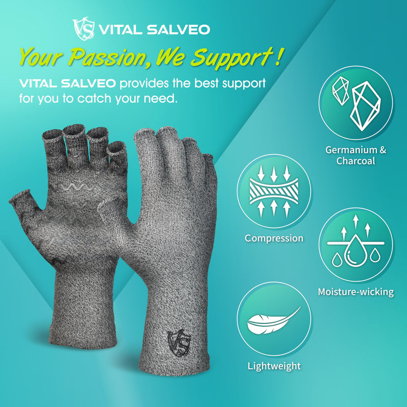 [Australia] - Vital Salveo-Fingerless Compression Arthritis Gloves Carpal Tunnel Computer Typing for Men and Women Daily Support (1 Pair) Light Grey X-Large (1 Pair) 