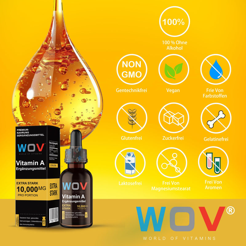 [Australia] - WOV Vitamin A drops 10,000 IU per daily dose - 60ml (2000 drops), vegan retinol in MCT coconut oil, high dosage, additive-free, laboratory tested 