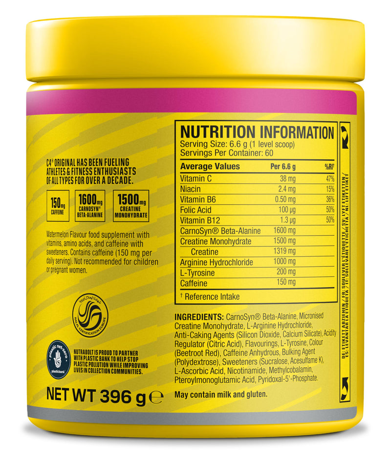 C4 Original Beta Alanine Sports Nutrition Bulk Pre Workout Powder for Men & Women | Best Pre-Workout Energy Drink Supplements | Creatine Monohydrate | Watermelon | 60 Servings
