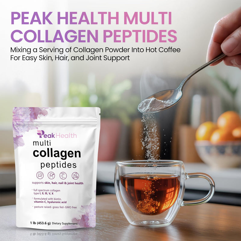 Peakhealth Multi Collagen Peptides Powder 1lb, Biotin, Hyaluronic Acid, Unflavored 1 Pound (Pack of 1)