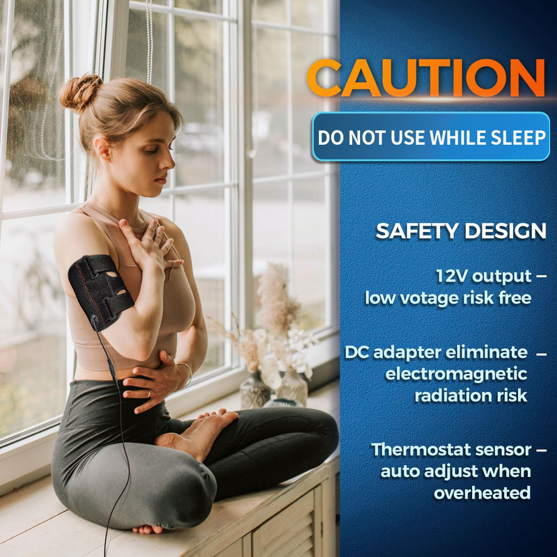 sticro Upper Arm Heating Pad for Bicep Tendonitis Pain Relief, Heated Arm Wrap for Biceps & Triceps Muscle Strains, Adjustable Bicep Brace with 3 Heat & 5 Timers Settings for Men/Women (S/M) Small/Medium Black
