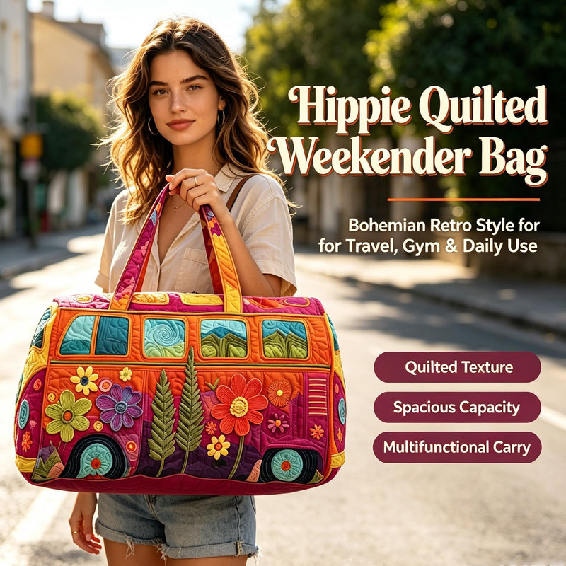Hippie Quilted Weekender Travel Bag for Women, Bohemian Multifunctional Zipper Tote Bag, Retro Book Aesthetic Duffle Handbag for Weekend Trip, Party, Gym Daily Use, 1 Pack Hippie bag Color4