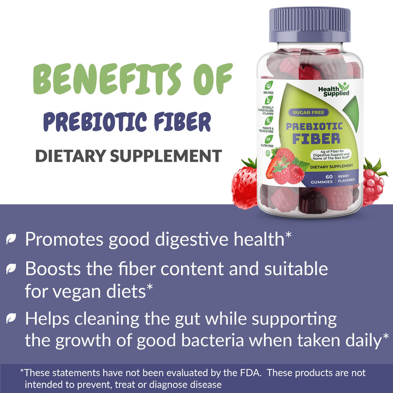 Mixed Berry Flavored Prebiotic Fiber Gummies - Supports Digestive System Through Gut Cleansing and Constipation Relief - Assists with Weight Loss Plan - Great Tasting and Easy to Swallow 60 Count (Pack of 1)