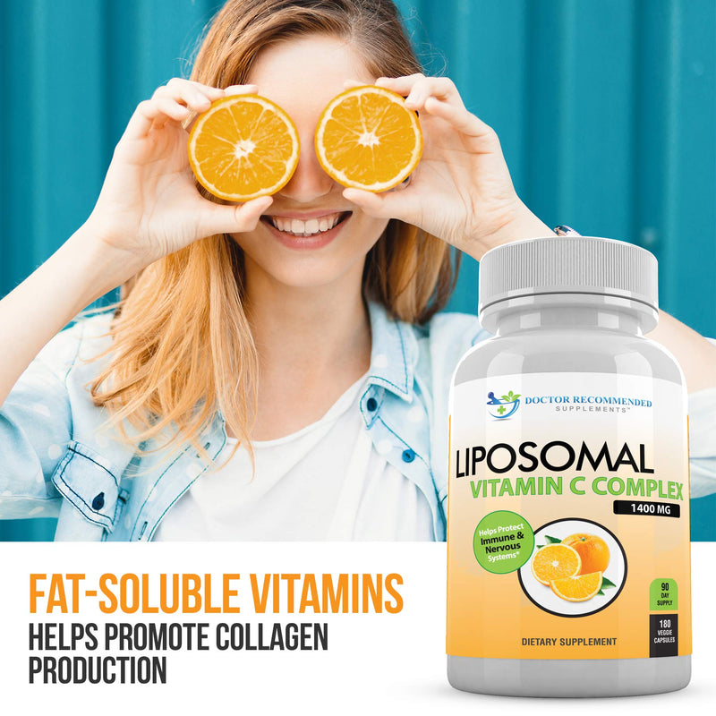 Liposomal Vitamin C 1400mg Per Serving - 180 Veggie Capsules High Absorption Ascorbic Acid, Lypo-Spheric Vitamin C Complex Immune Support Supplement with Powerful Antioxidants and Collagen Booster 180 Count (Pack of 1)
