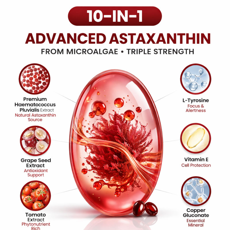 Premium Astaxanthin 12mg GMP Certified EU Sourced, Made in UK - 120 High Strength Softgels, Gluten-Free Non-GMO for Eye, Skin & Brain Health