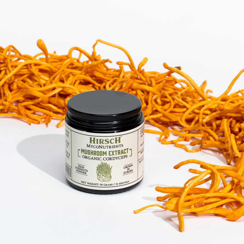 Hirsch Organic Cordyceps Sinensis High Strength Mushroom Extract Powder - Organically Grown in The EU - Non-GMO - No Added Fillers