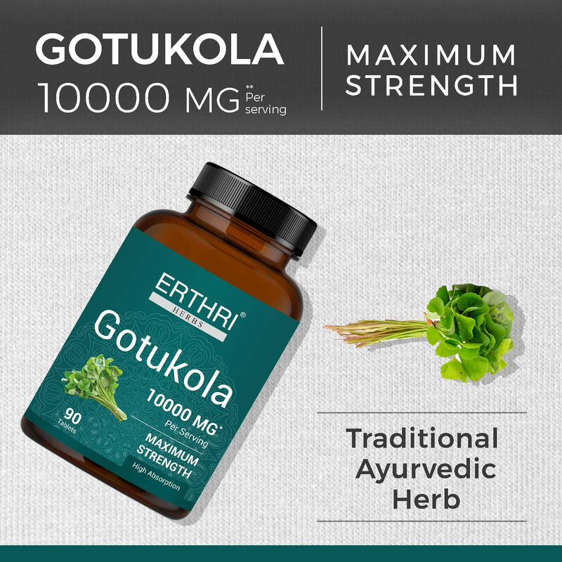 [Australia] - 100% Organic Gotu Kola Tablets 10,000mg (90 Count) Vegan & Gluten-Free Herbal Supplement, No Added Colors, Flavors, & Preservatives, 90 Tablets (Pack of 1) 