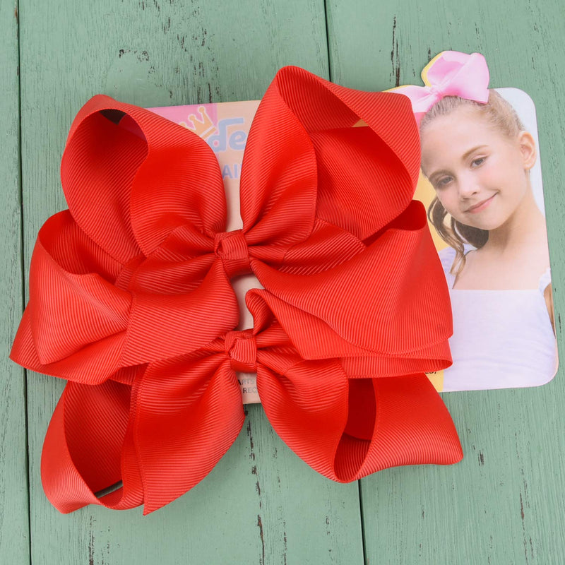 [Australia] - DEEKA 2 PCS 6" Big Hand-made Grosgrain Ribbon Solid Color Hair Bows Alligator Clips Hair Accessories for Little Teen Toddler Girls Kids Set of 2 -Red 1 Count (Pack of 2) Red 