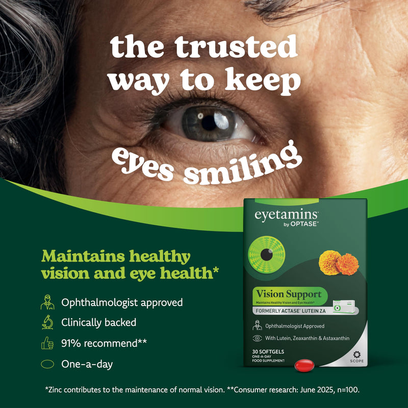 Eyetamins Vision Support Advanced Antioxidant Eye Supplement with Lutein, Zeaxanthin & Astaxanthin, Vitamins C, D & E, Zinc & Copper - Supports Healthy Vision and Eye Health, 30 Softgels 30 count (Pack of 1)