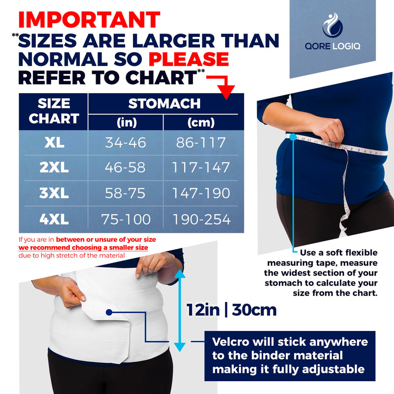 [Australia] - QORE LOGIQ Plus Size Abdominal Binder Post Surgery for larger Men + Women - Postpartum Belly Band - Compression Garment - Hernia Belt For Men + Woman - C Section Belly Binder - Adjustable (12 INCH XXXX-Large 12 INCH 