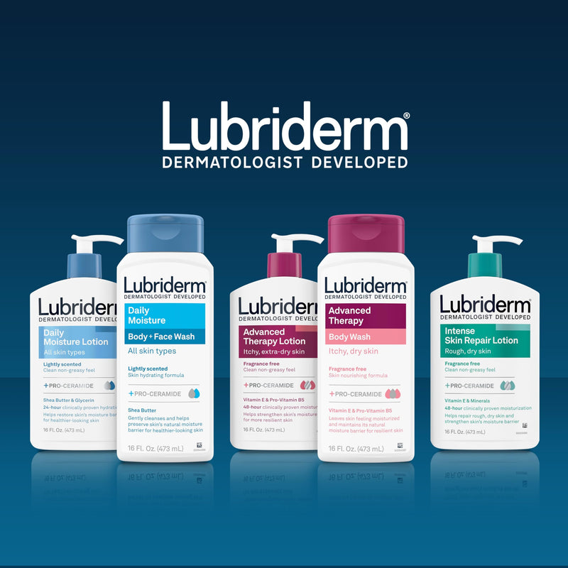 Lubriderm Advanced Therapy Unscented Body Wash, Vitamin E, 16 fl. Oz | Pro-Ceramide, Vitamin E & Pro-Vitamin B5, Gently Cleanses Itchy Dry Skin, Fragrance Free, Hypoallergenic Therapy Body Wash
