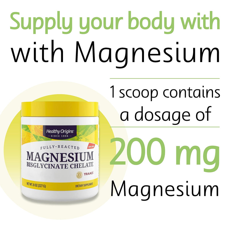 Healthy Origins, Fully Reacted Magnesium Bisglycinate Chelate, 227 g Vegan Powder, Gluten Free, Soy Free, Vegetarian