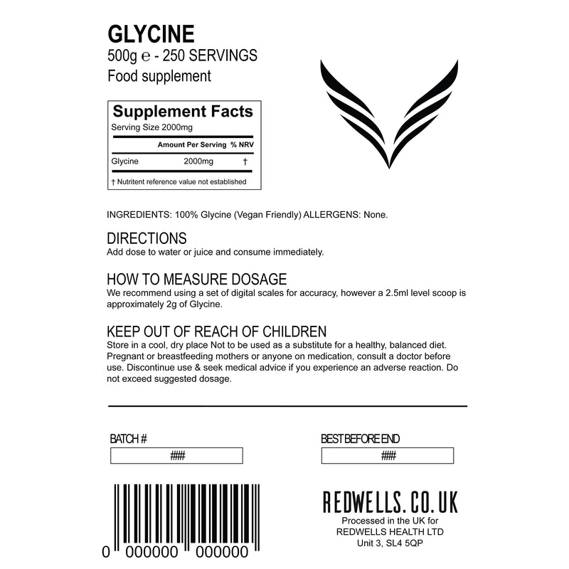Glycine Powder REDWELLS NO Additives Amino Acid GMO Free Vegan - 500g Pack 500 g (Pack of 1)