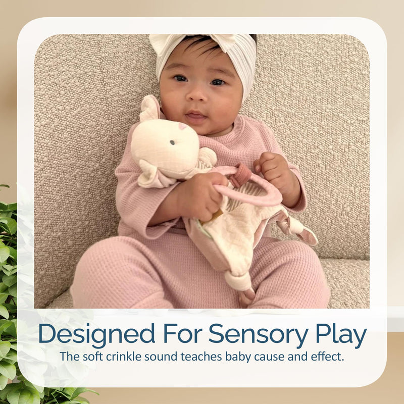[Australia] - Itzy Ritzy - Bitzy Crinkle Sensory Toy Bunny with Crinkle Sound for Babies & Toddlers - Features Soft Braided Teething Ring & Textured Ribbons, Designed for Ages 0 Months and Up, Bunny 