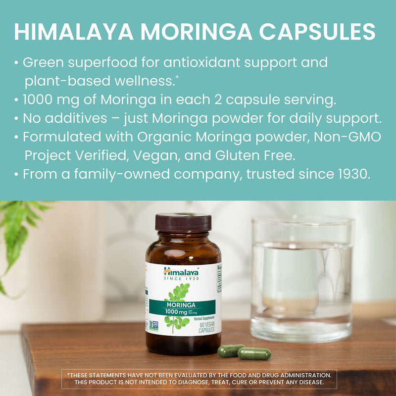 [Australia] - Himalaya Moringa - Herbal Superfood Antioxidants Supplement Supporting Wellness, Vitality, and Oxidative Stress - Vegan, Non-GMO, Gluten Free, 1000 mg, 60 Capsules 