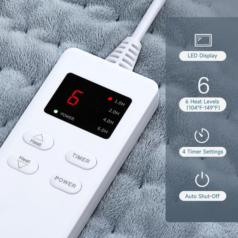 [Australia] - Heating Pad for Back Pain Relief, ZUODUN Electric Heating Pads for Cramps with Auto Shut Off & 6 Heat Levels, Moist Heat Therapy, Machine Washable, LED Controller, Gifts for Women, Men Gray-12 x 24 Inch 