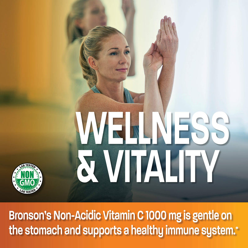 Bronson Non-Acidic Vitamin C 1000 mg as Sodium Ascorbate, 250 Tablets | Gentle on the Stomach, Immune, Antioxidant & Collagen Support, Non-GMO